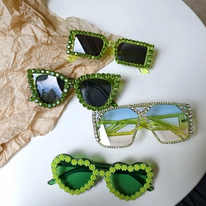 Fashion Decorative Sunglasses Green Rhinestone Heart Square Cat Eye Daisy PC Frame Party Prom For Women Men