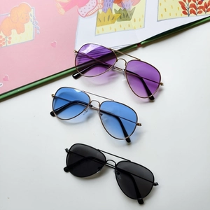 Kids aviator sunglasses set with gradient purple, blue and black metal frames