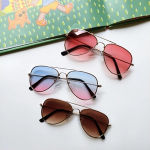 Three pairs of classic metal aviator sunglasses for kids with colorful gradient lenses