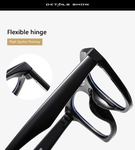 Detail of high quality painting and flexible hinge on black oversized cat eye glasses