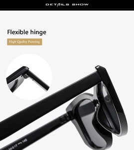 Detail of premium flexible hinges and high quality painting on black eyewear frames