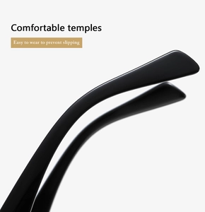 Detail of comfortable anti-slip resin temples for oversized black cat-eye glasses frames