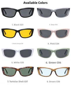 Rectangle cat eye sunglasses in eight colors including black, gray, pink, and tort