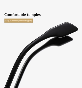 Detail of ergonomic oval sunglasses temples showing smooth finish and anti-slip curved design