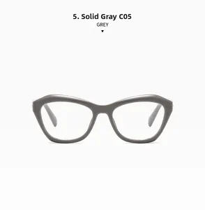 Macro detail of solid grey cat-eye glasses frames with thick acetate bridge and hinges