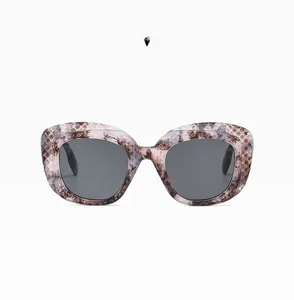 Detail of jelly demi sunglasses with textured diamond pattern frame and grey lenses