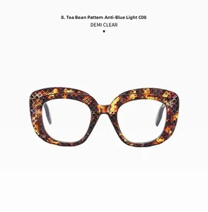 Detail of tortoise shell frames with embossed lattice texture and anti-blue light lenses