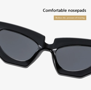 Close-up of comfortable nose pads on black cat-eye sunglasses for pressure reduction