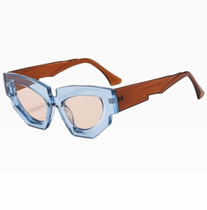 Detail view of cat eye sunglasses showing ZN3823 model specifications on temple arm