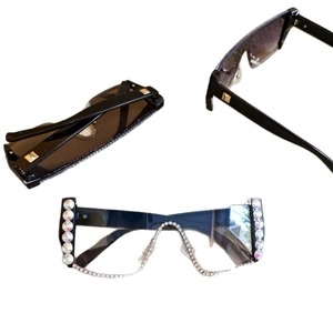 Lunettes de soleil carrées Y2K avec grands strass et chaînes en cristal pendantes