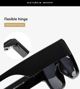 Detail of flexible hinges and high quality painting on square frame sunglasses