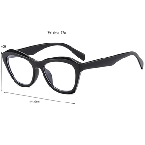 Oversized black cat-eye glasses frame with 14.5cm width and 4cm height dimensions