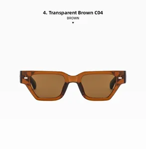 Vue détaillée de lunettes de soleil rectangulaires marron transparent avec code C04