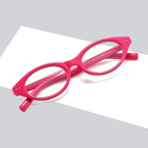 Retro rose pink cat eye glasses frames with oval lens and metallic rivets design