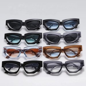 Trendy Irregular Cat Eye Sunglasses For Men Women Geometric Punk Thick Frame UV400 Protection PC Material Retro Eyewear