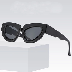 Fashionable black chunky cat eye sunglasses with irregular geometric frames for women