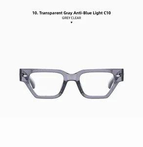 Détails de lunettes carrées en PC gris transparent avec rivets et verres anti-bleu