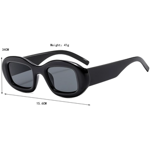 Retro black chunky oval sunglasses with grey lenses and wide temples for men and women