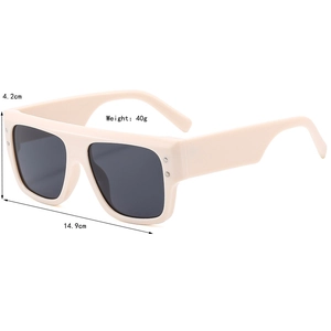 Flat top oversized square sunglasses in cream frame with black lenses 14.9cm wide