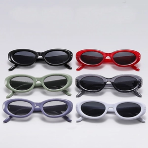 Retro Oval Sunglasses UV400 Protection PC Frame Fashion Sunshade Eyewear With Silver Metal Decor Unisex