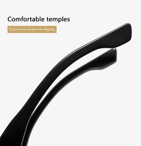 Macro view of ergonomic black glossy temples on stylish oval sunglasses