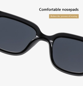 Close-up of integrated comfortable nose pads on black square frame sunglasses