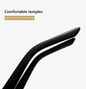 Close-up of comfortable black temples on square sunglasses designed to prevent slipping