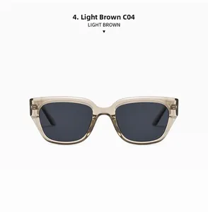 Detail of light brown square sunglasses frame with high-quality metal hinges