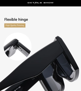 Detail of flexible hinge and high-quality glossy finish on retro square frame sunglasses
