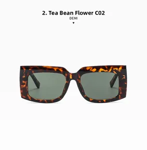 Detailed front view of retro square tortoise shell frame sunglasses in demi brown finish
