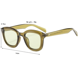 Vintage olive green sunglasses with yellow lenses, stylish retro eyewear frame, 28g weight