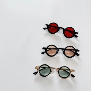 Steampunk round frame children's sunglasses in red, brown and green vintage lenses