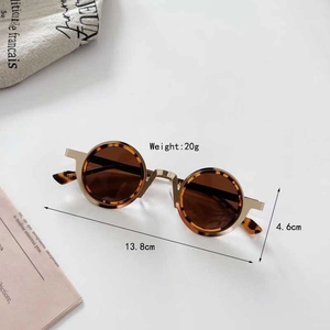 Detailed view of kids steampunk round sunglasses with tortoise frame and gold metal accents