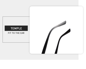 Embouts de branches noirs ergonomiques pour lunettes carrées avec ajustement confort