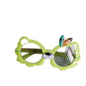Green kids lion theme butterfly sunglasses with colorful feathers and animal nose design