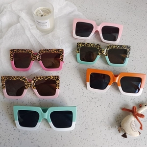 Kids leopard print contrast square sunglasses with UV protection in various trendy colors