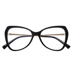 Lunettes anti-lumière bleue œil de chat avec monture noire et branches dorées