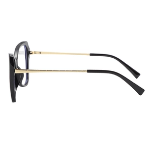 Lunettes oversize noires chic avec fines branches en métal doré et monture carrée moderne