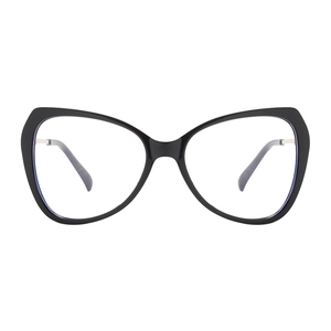 Lunettes œil-de-chat noires modernes pour femmes avec branches en métal et verres clairs