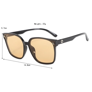 Dimensions détaillées des lunettes de soleil carrées avec verres ambrés et décor