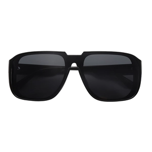 Classic oversized square aviator sunglasses in solid black with dark tinted lenses