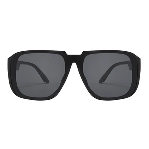 Modern oversized square sunglasses with matte black frames and dark grey lenses for outdoors
