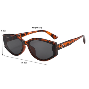 Détails de lunettes de soleil léopard avec logo en métal argenté et poids de 27g