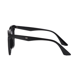 Fashionable black square oversized sunglasses with streamlined frames and silver metal logo