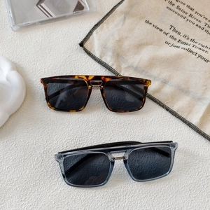 Stylish square frame sunglasses with metal double bridge in tortoise and ice blue