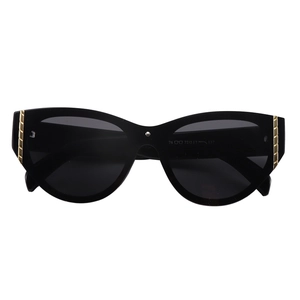 Lunettes de soleil œil de chat noires avec détails dorés et verres gris foncé unisexes