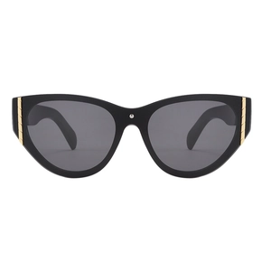 Lunettes de soleil œil-de-chat noires avec détails dorés et verres gris foncé élégants