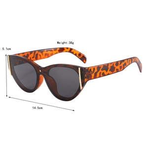 Vue détaillée des lunettes de soleil œil de chat léopard avec dimensions précises
