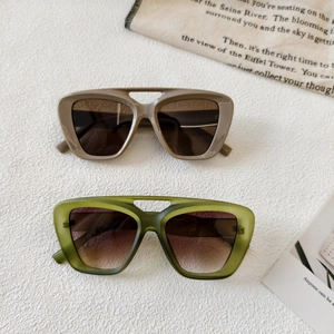 Modern double bridge sunglasses with thick frames in dark coffee and olive green colors