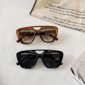 Vintage oversized square sunglasses with hollow double bridge design in brown and black